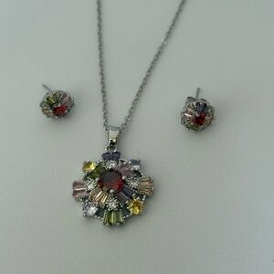 Multicolor Gemstone Necklace and Earring Set